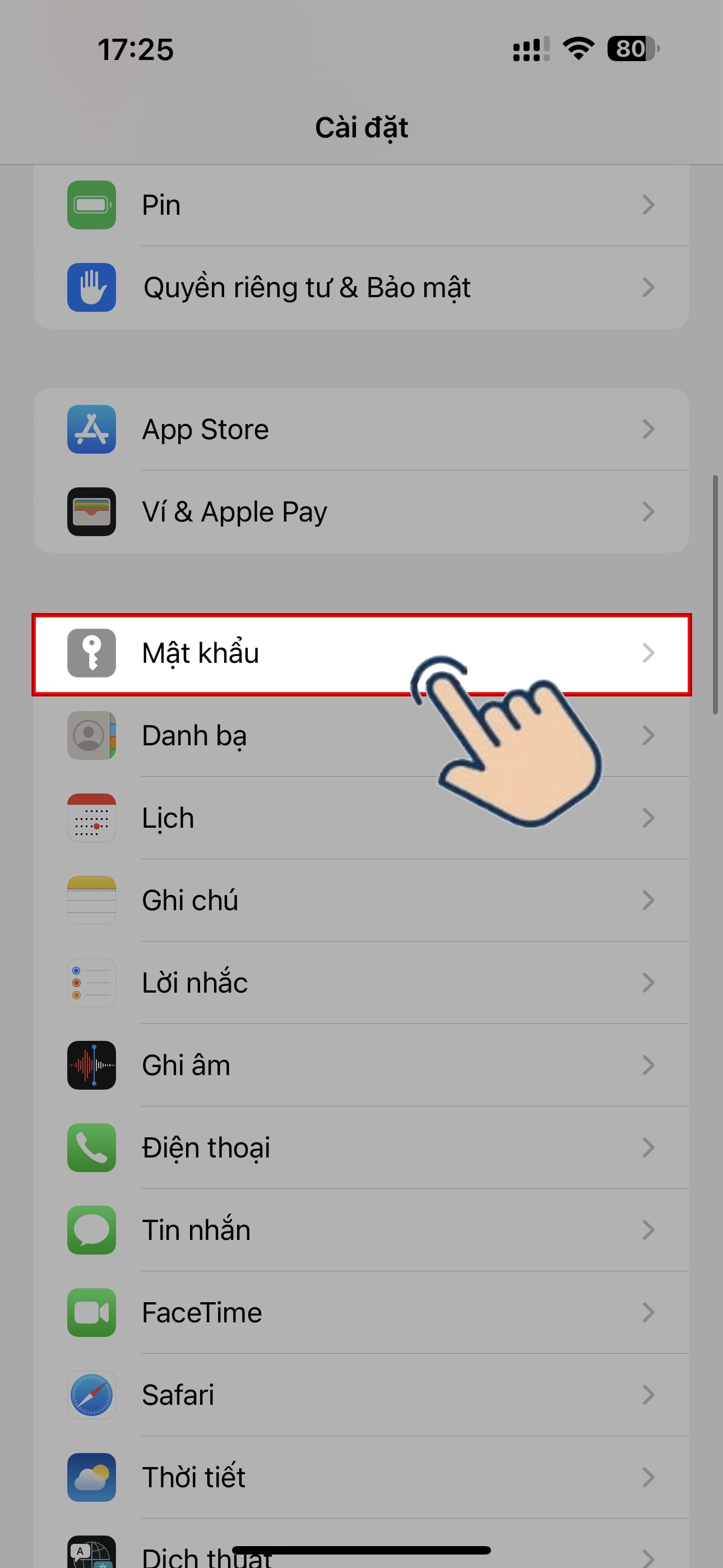 Chọn Mật khẩu và Tài khoản (Passwords & Accounts)